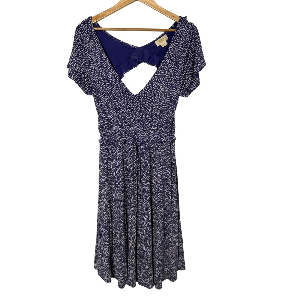 Maeve Dress Womens Medium Blue Geometric Cutout Back Short Sleeve V-Nck
